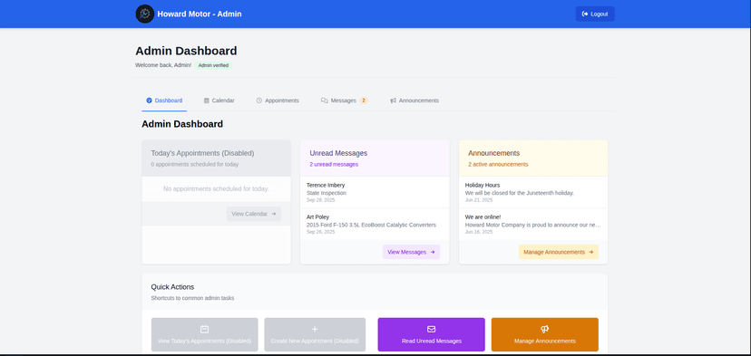 Howard Motor admin dashboard