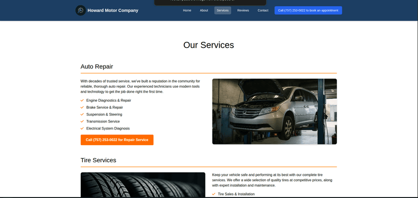 Howard Motor services page