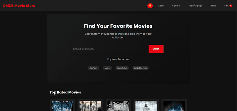 OMDB Movie Store showing search results grid