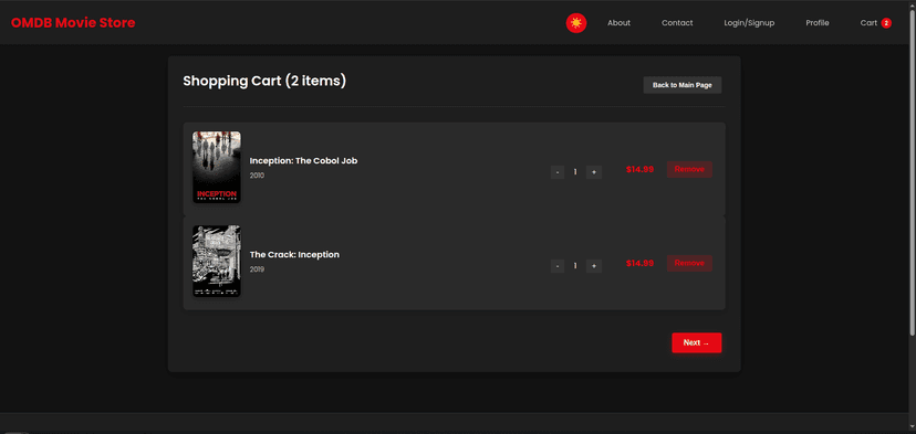 Shopping cart interface