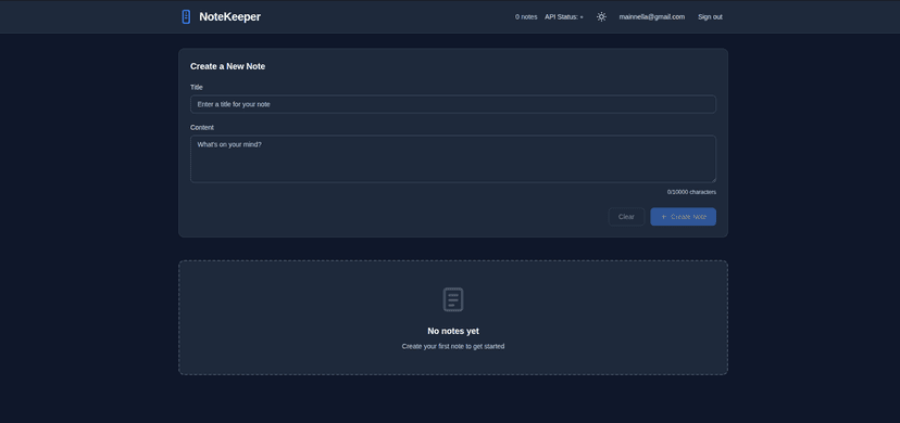 NoteKeeper dashboard interface