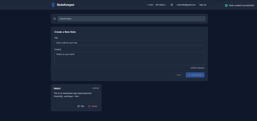 NoteKeeper note editor view
