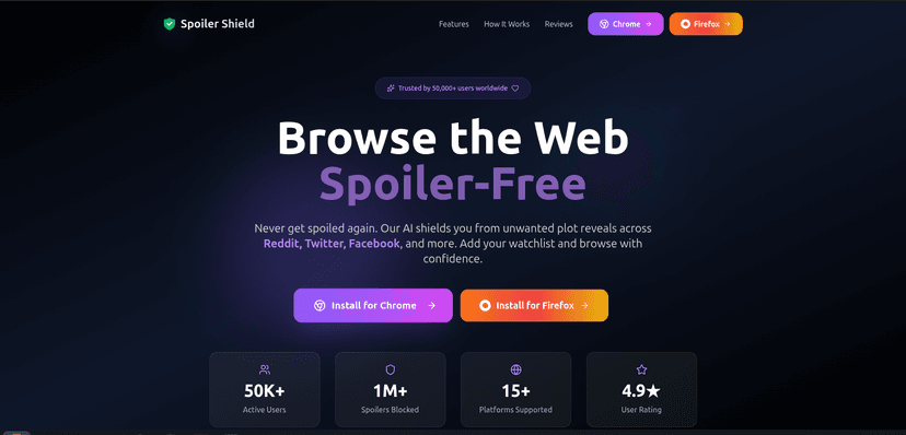 Spoiler Shield interface showing content filtering