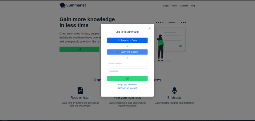 Summarist authentication page